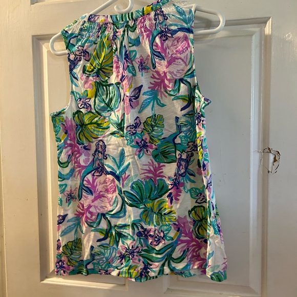 Tropical Floral Sleeveless Button Tank Top - Multi Color - Picture 2 of 2